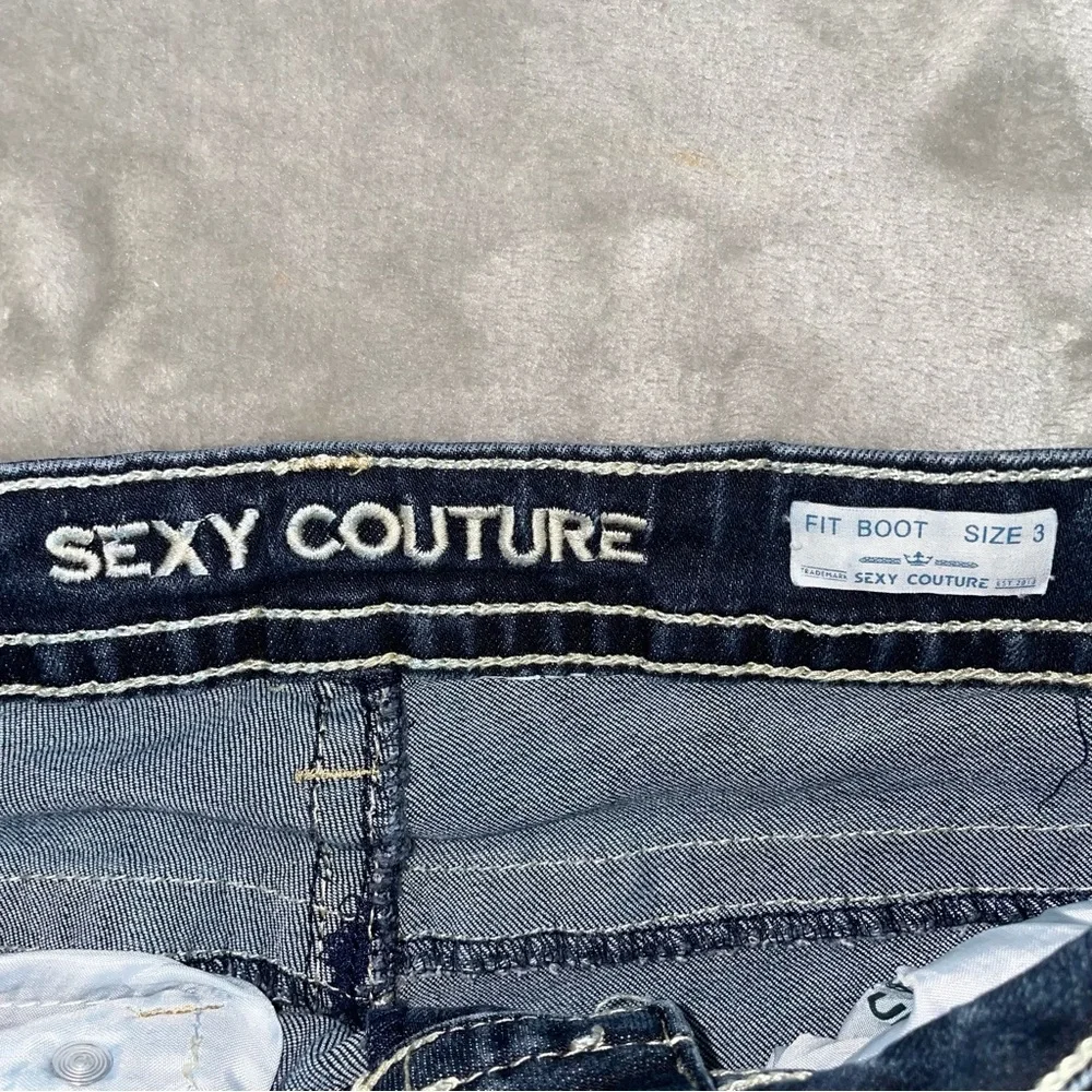 Sexy Couture Boot Cut Jeans Embroidered Back Pockets Dark Wash Size 3 Juniors